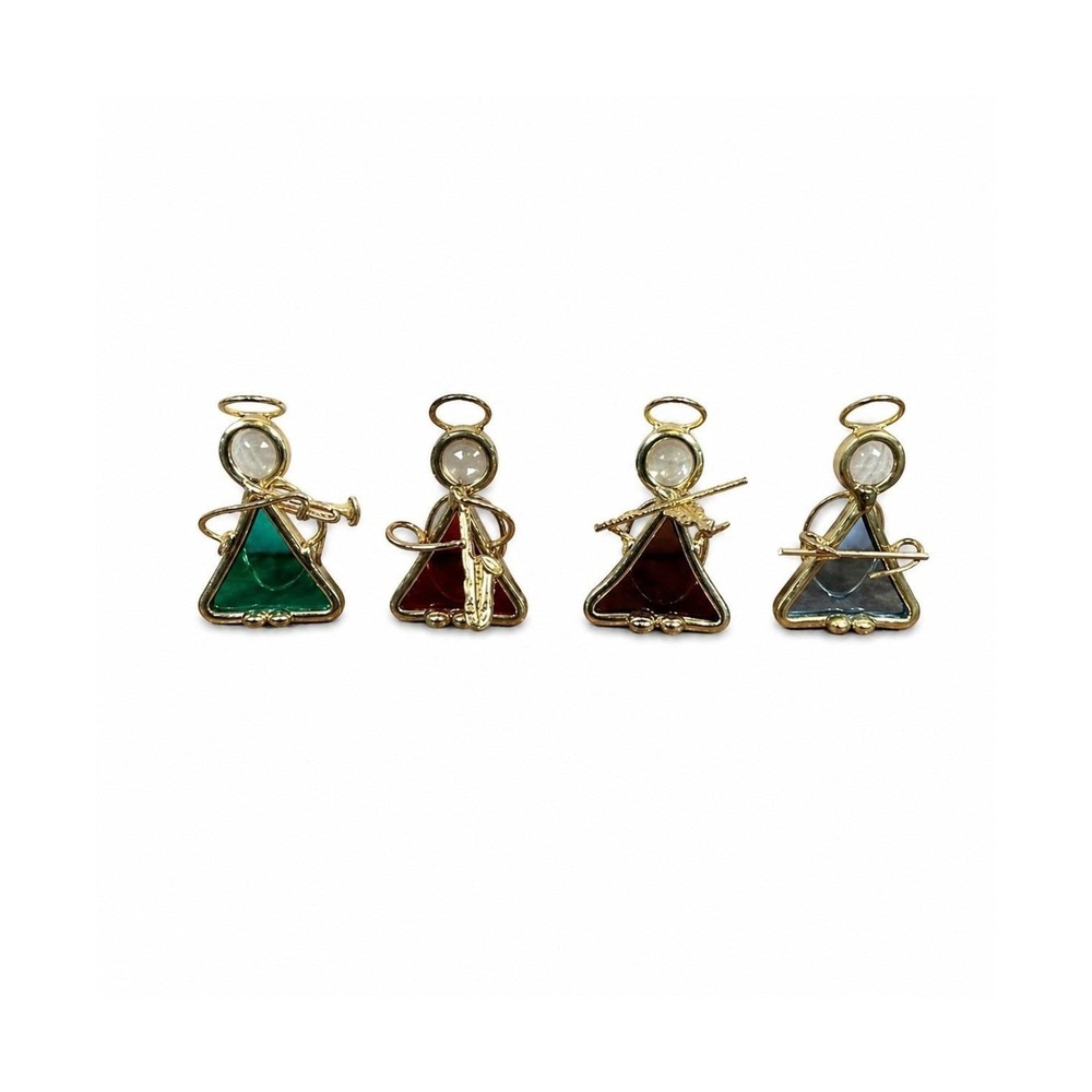 4 Vintage Angel Pendant Ornament Suncatcher GoldToned StainedGlass Music Artisan